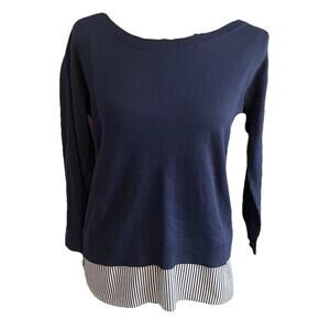 Lauren Ralph Lauren Sweater Womens SMALL Layered Look Striped Navy Preppy